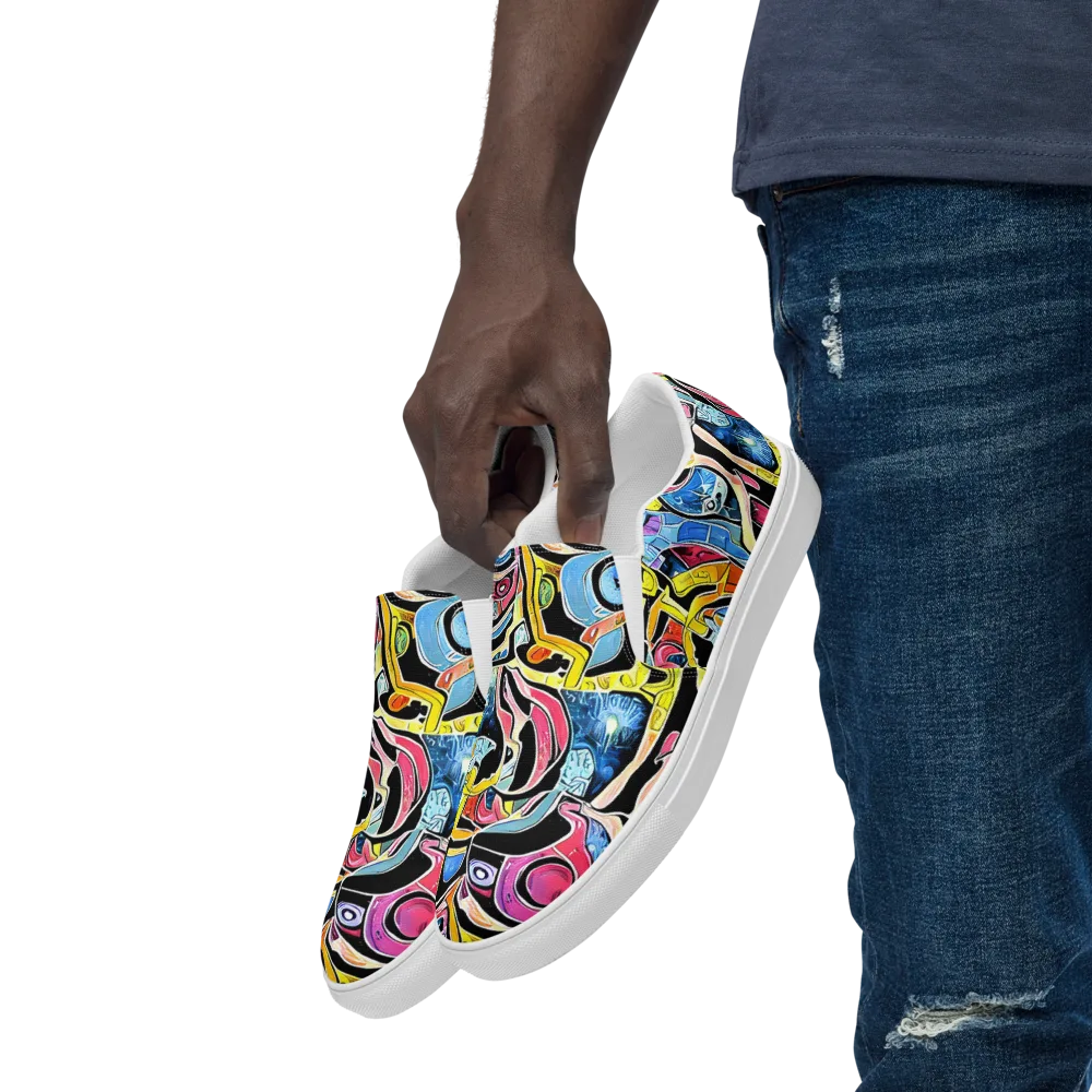 Blacklight Carnival on Men's Slip-On Canvas Shoes — Left Front