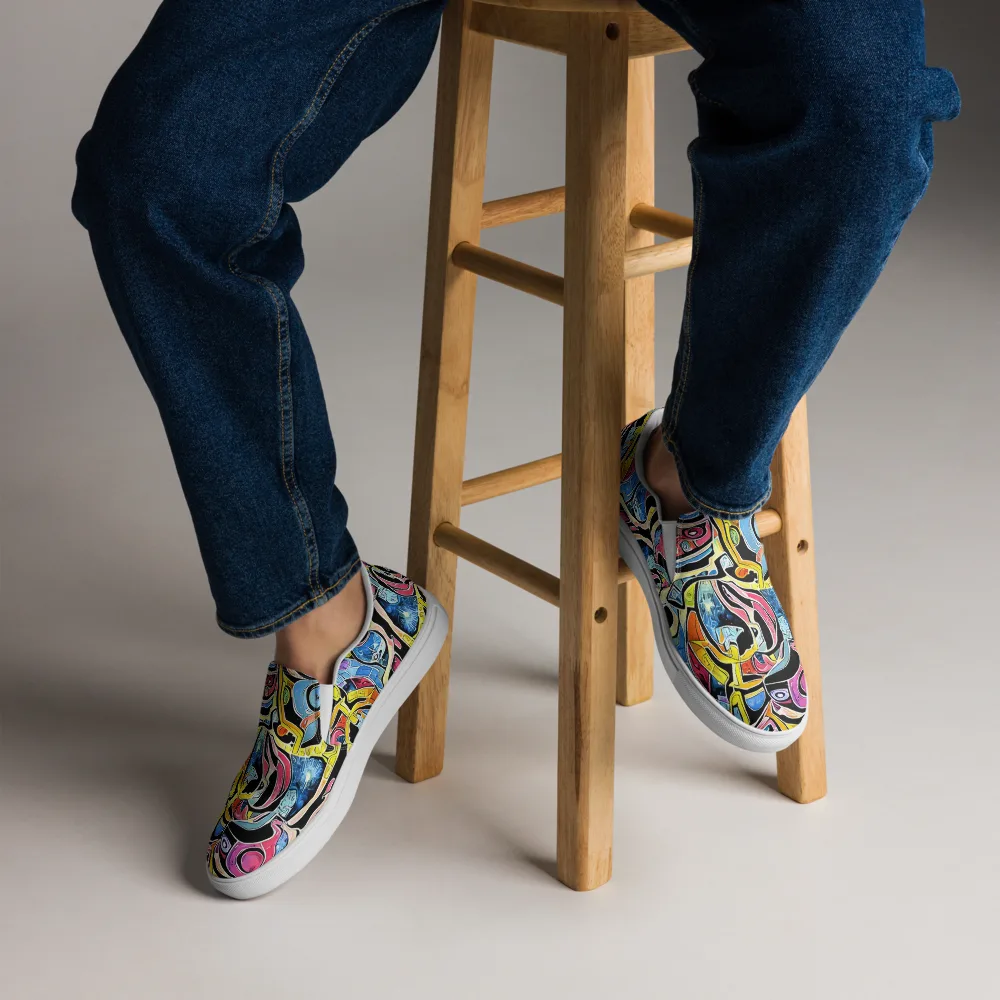 Blacklight Carnival on Men's Slip-On Canvas Shoes — Front