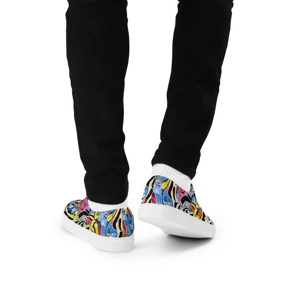 Blacklight Carnival on Men's Lace-Up Canvas Shoes — Back