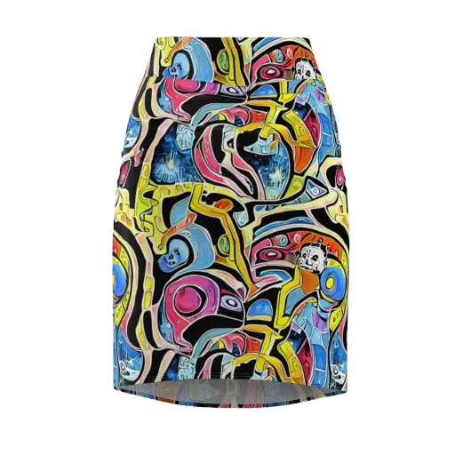 Blacklight Carnival on a Pencil Skirt