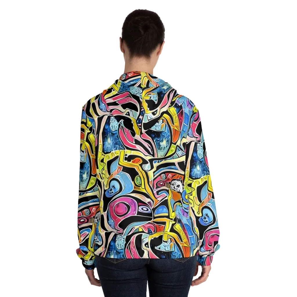 Blacklight Carnival on Women's Full-Zip Hoodie — Back On Person