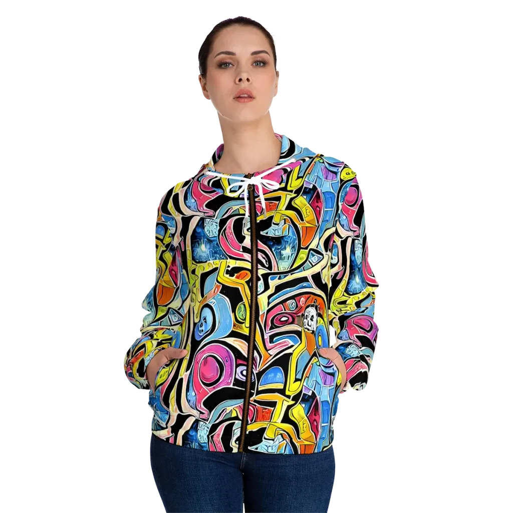 Blacklight Carnival on Women's Full-Zip Hoodie — Front On Person