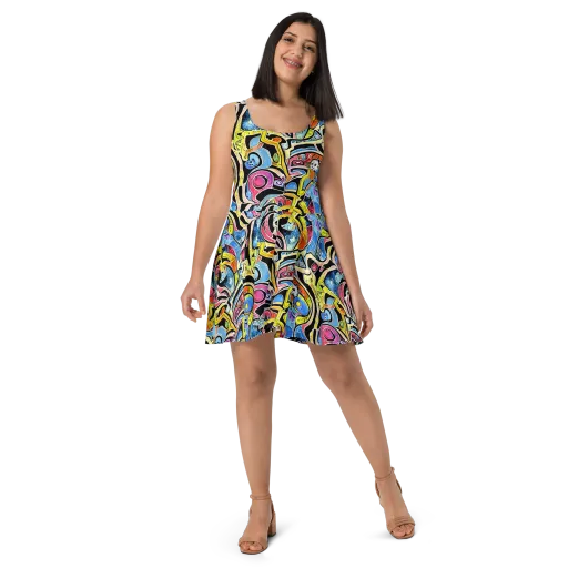 Blacklight Carnival on a Skater Dress