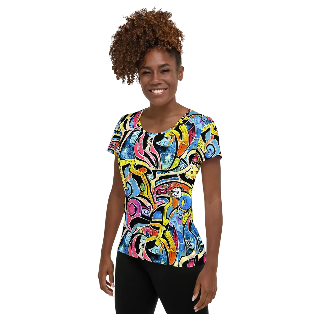 Blacklight Carnival on Women's Athletic T-Shirt — Left