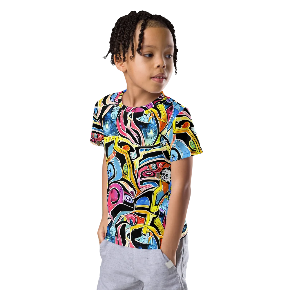 Blacklight Carnival on Kids Crew Neck T-Shirt — Left Front