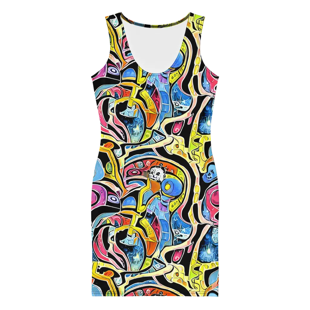 Blacklight Carnival on Bodycon Dress — Front