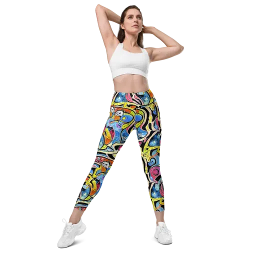 Blacklight Carnival on a Leggings with Pockets