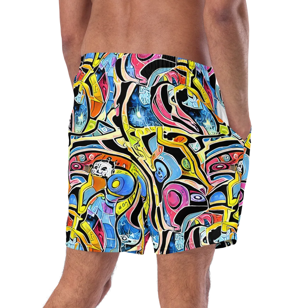 Blacklight Carnival on Swim Trunks — Right Back