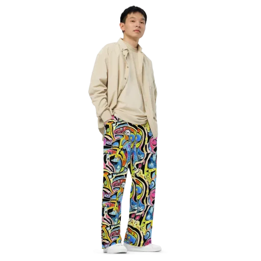 Blacklight Carnival on a Wide-Leg Pants