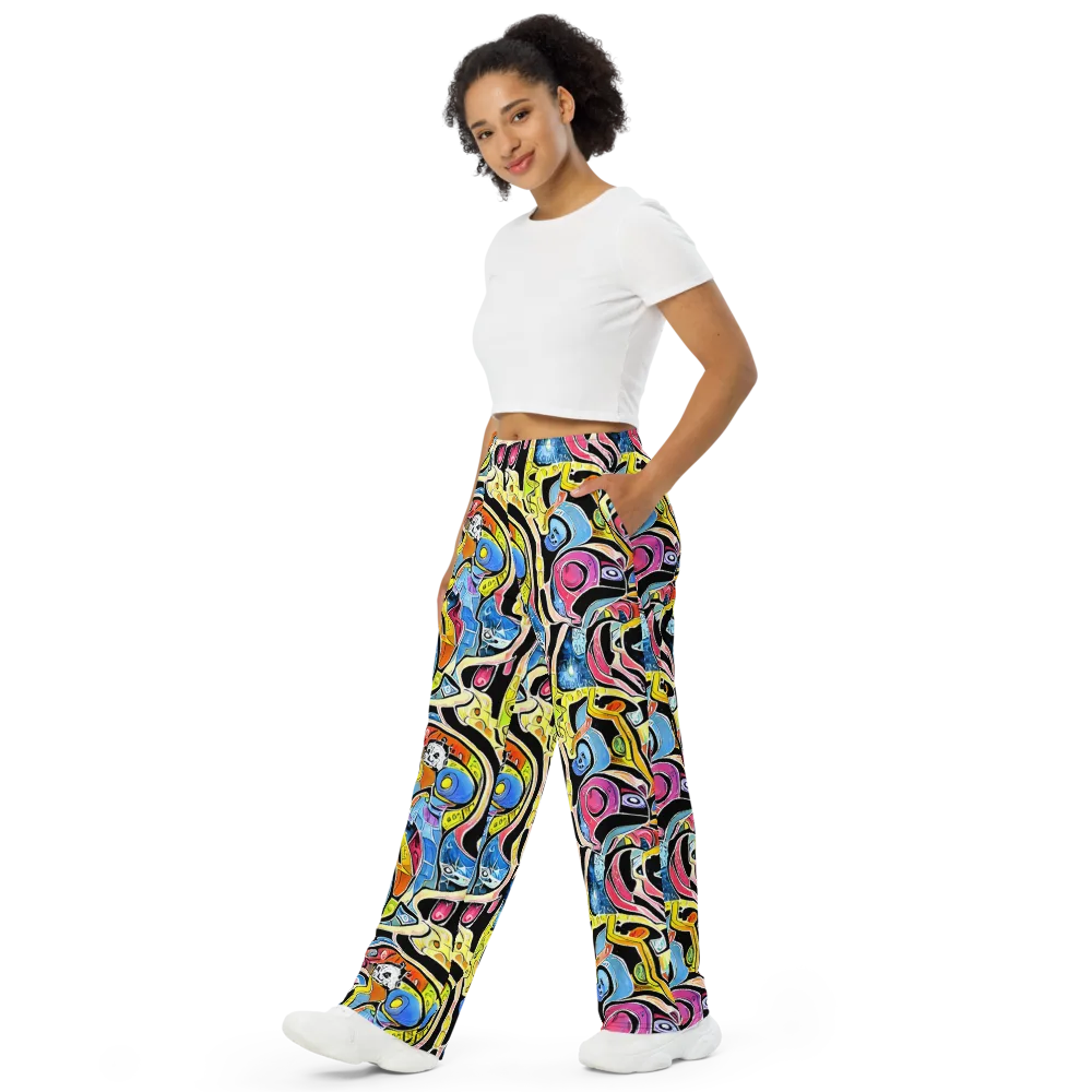 Blacklight Carnival on Wide-Leg Pants — Left Front