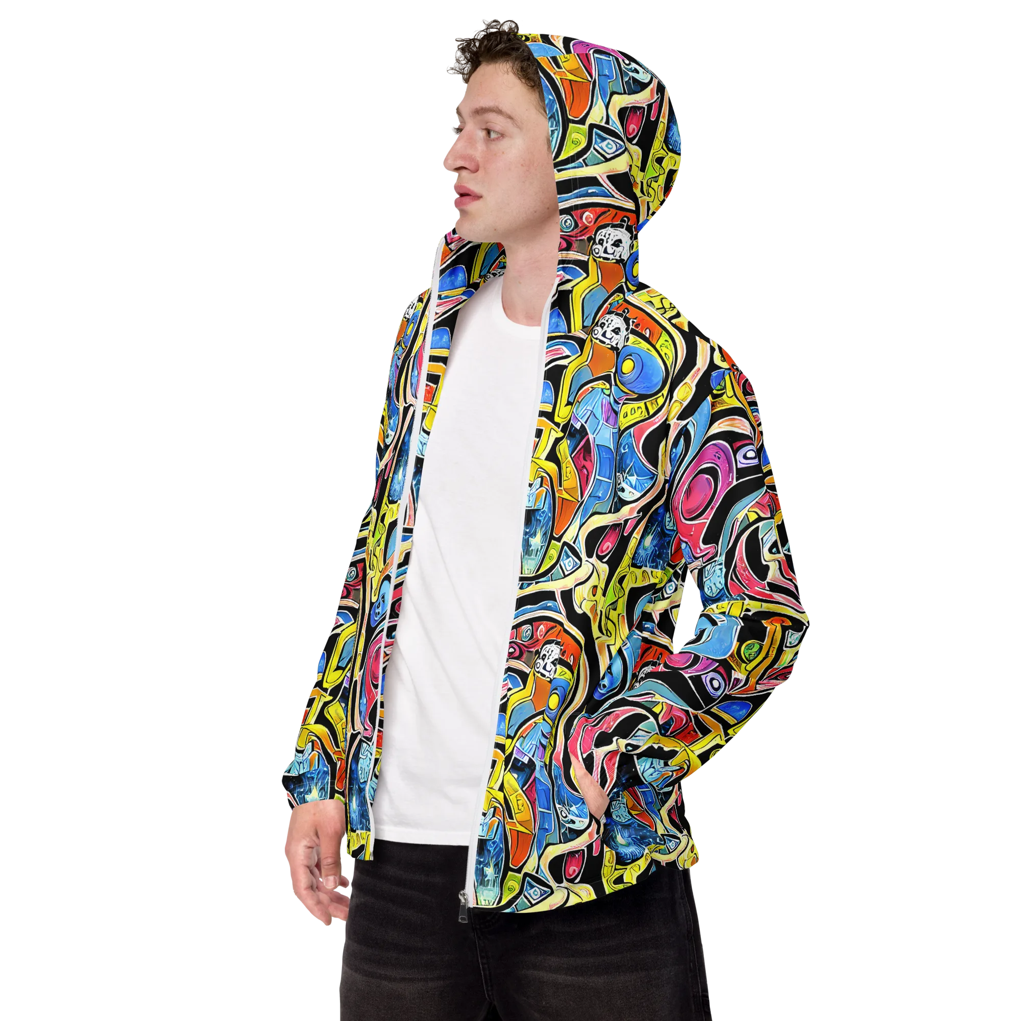 Blacklight Carnival on Men's Windbreaker — Left Front