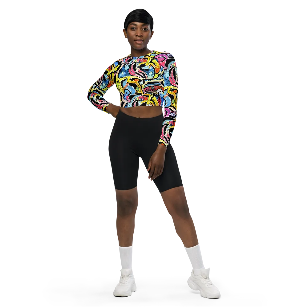 Blacklight Carnival on Long Sleeve Crop Top — Front