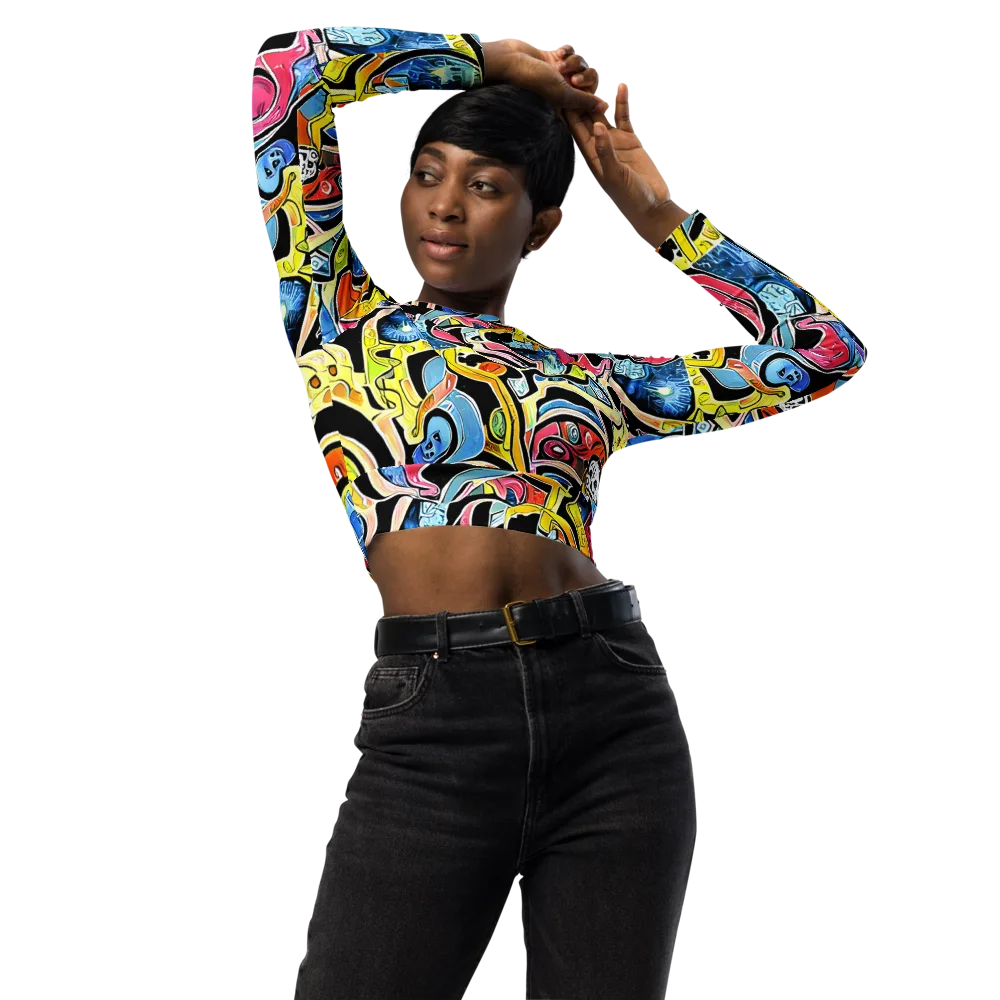 Blacklight Carnival on Long Sleeve Crop Top — Front