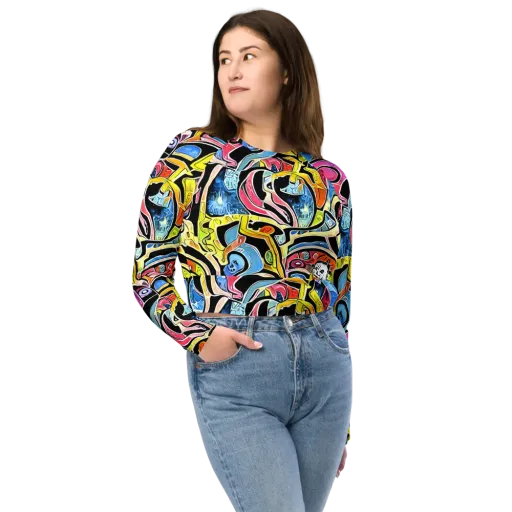 Blacklight Carnival on a Long Sleeve Crop Top