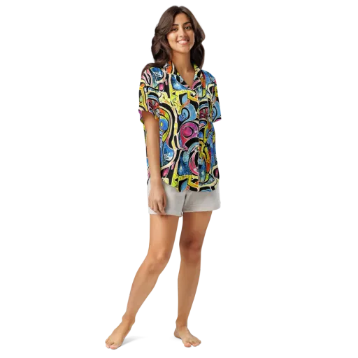 Blacklight Carnival on a Women's Short Sleeve Pajama Top