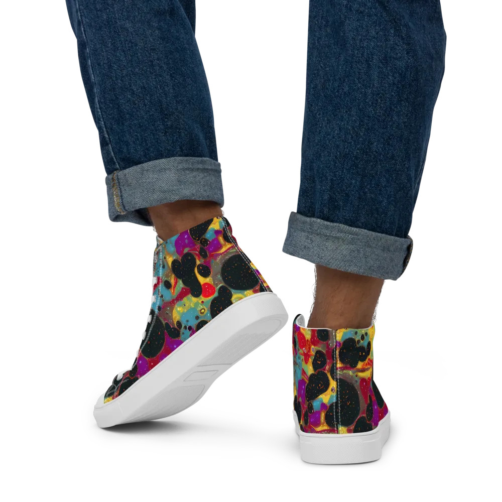 Black Hole Bonbons on Men's High Top Canvas Shoes — Back