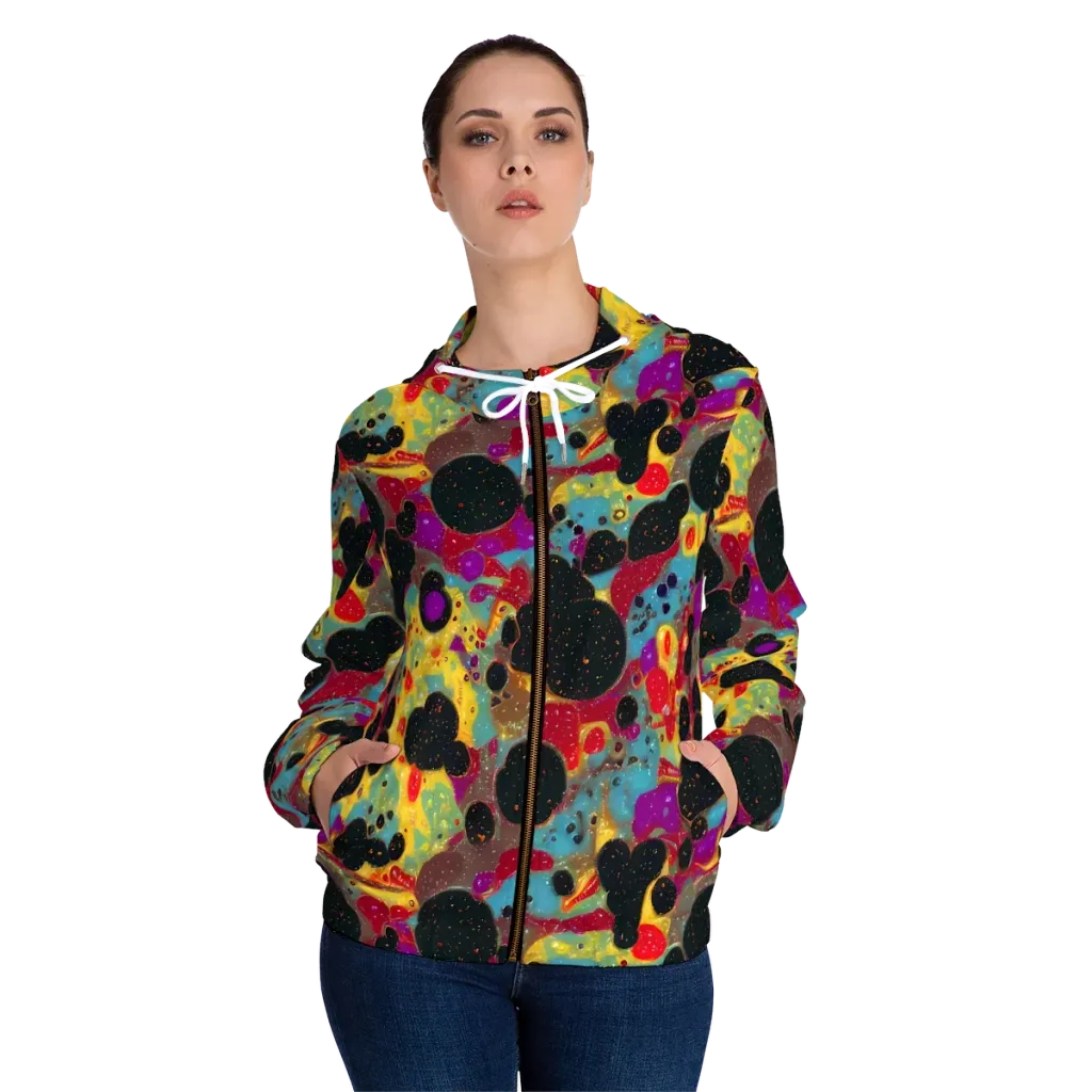 Black Hole Bonbons on Women's Full-Zip Hoodie — Front On Person