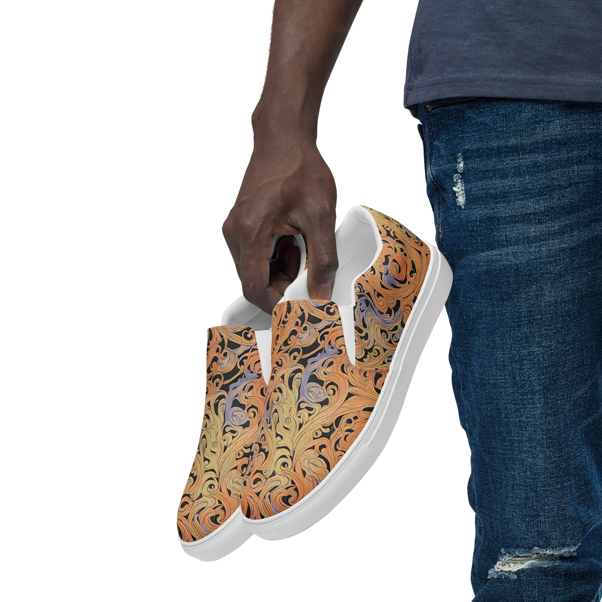 Molten Paisley on Men's Slip-On Canvas Shoes — Left Front