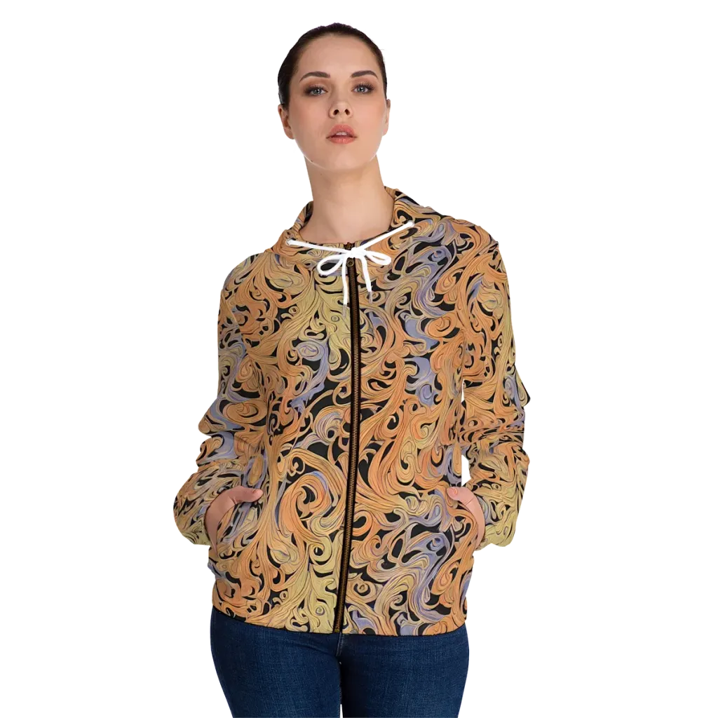 Molten Paisley on Women's Full-Zip Hoodie — Front On Person