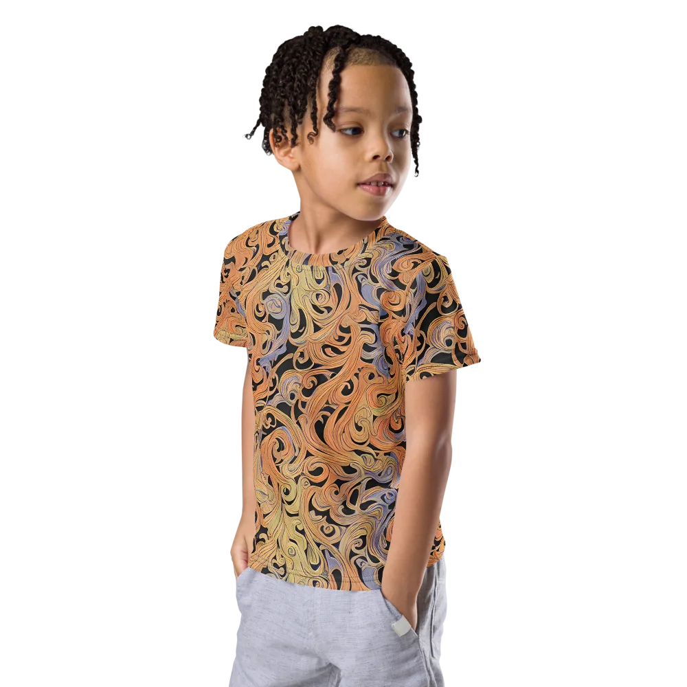 Molten Paisley on Kids Crew Neck T-Shirt — Left Front