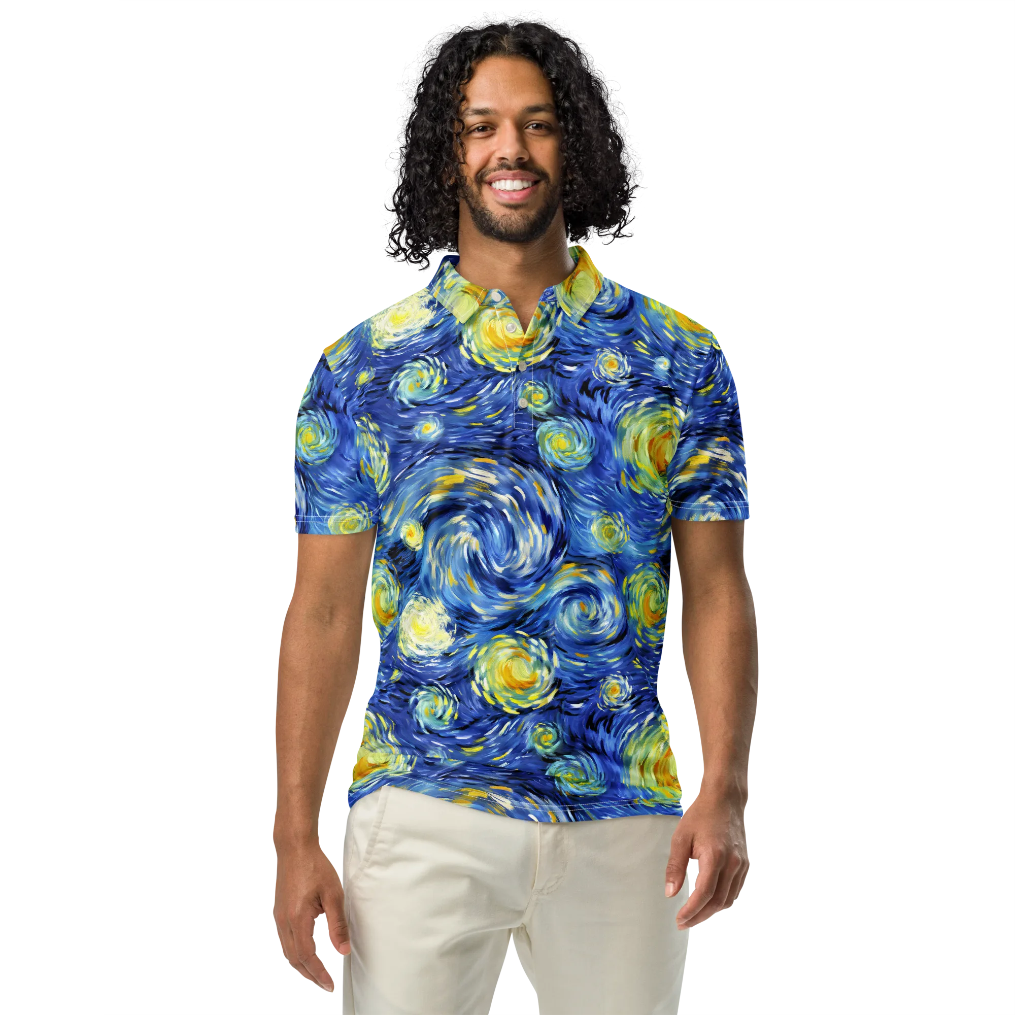 Cobalt Orbit on Men's Slim Fit Polo Shirt — Front