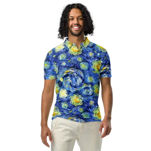Cobalt Orbit on a Men's Slim Fit Polo Shirt
