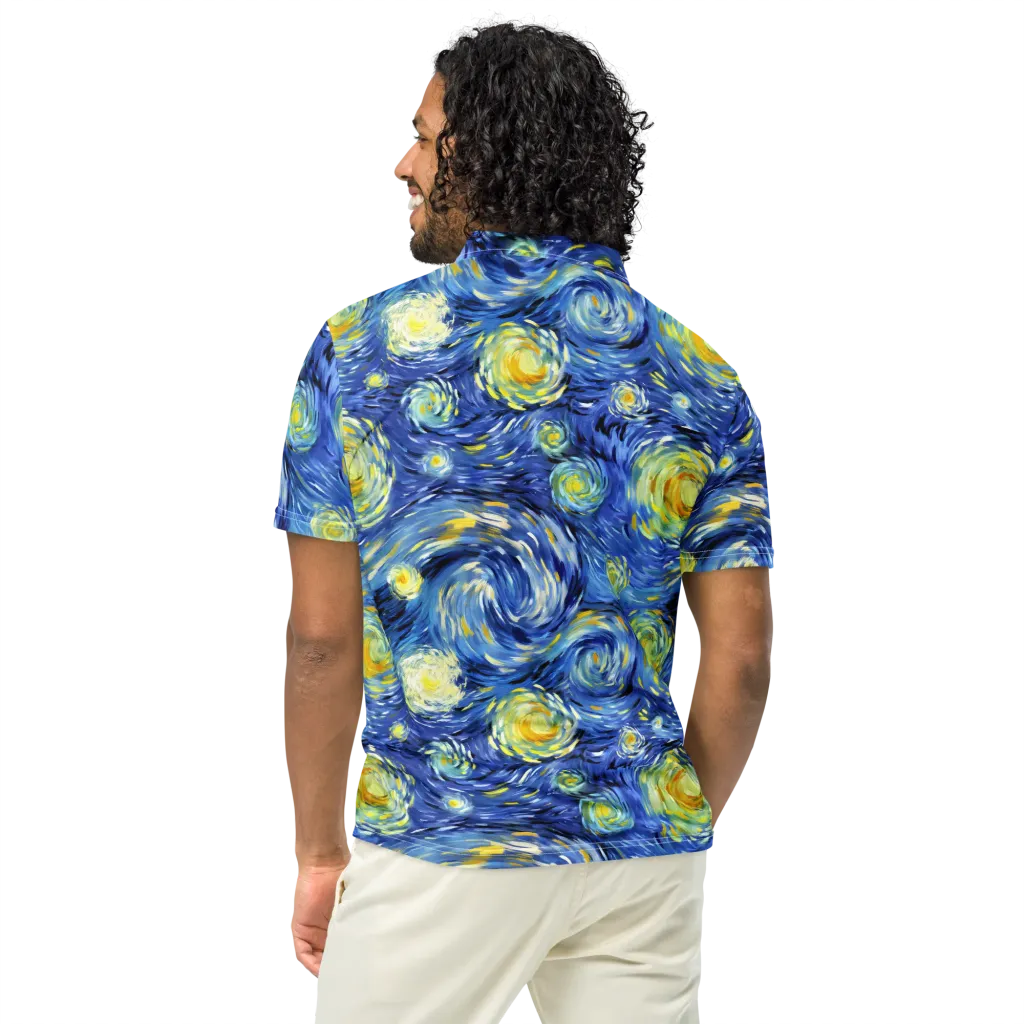 Cobalt Orbit on Men's Slim Fit Polo Shirt — Back