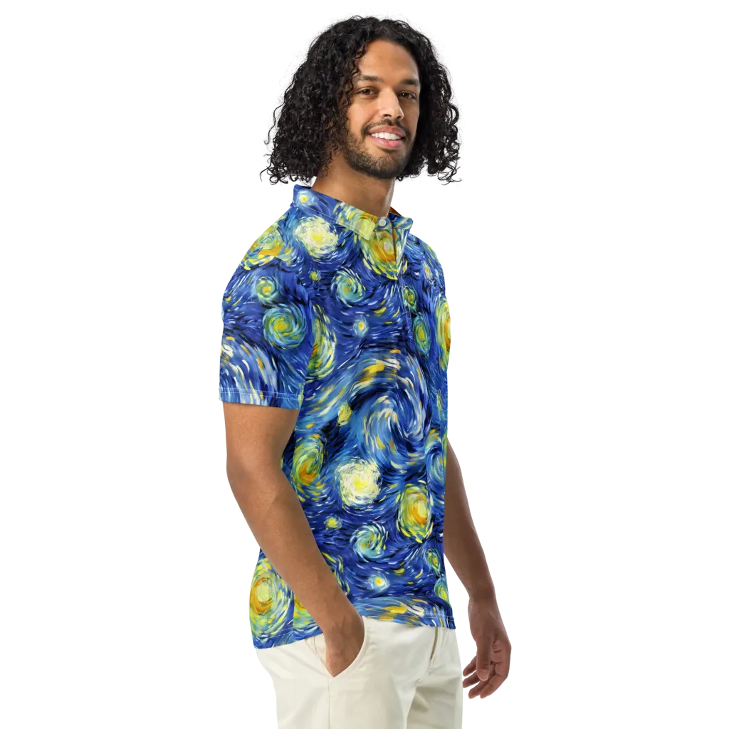 Cobalt Orbit on Men's Slim Fit Polo Shirt — Right Front