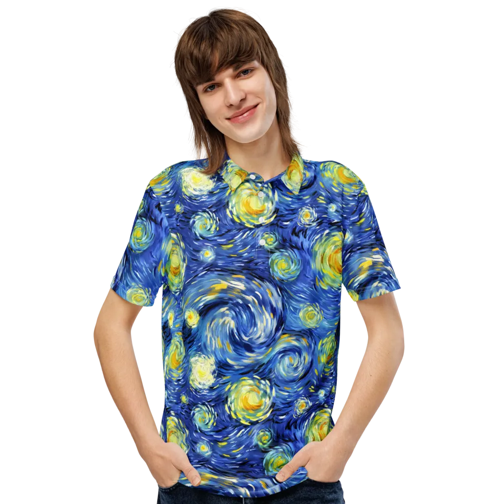 Cobalt Orbit on Men's Slim Fit Polo Shirt — Front