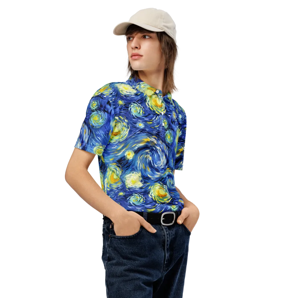 Cobalt Orbit on Men's Slim Fit Polo Shirt — Right Front