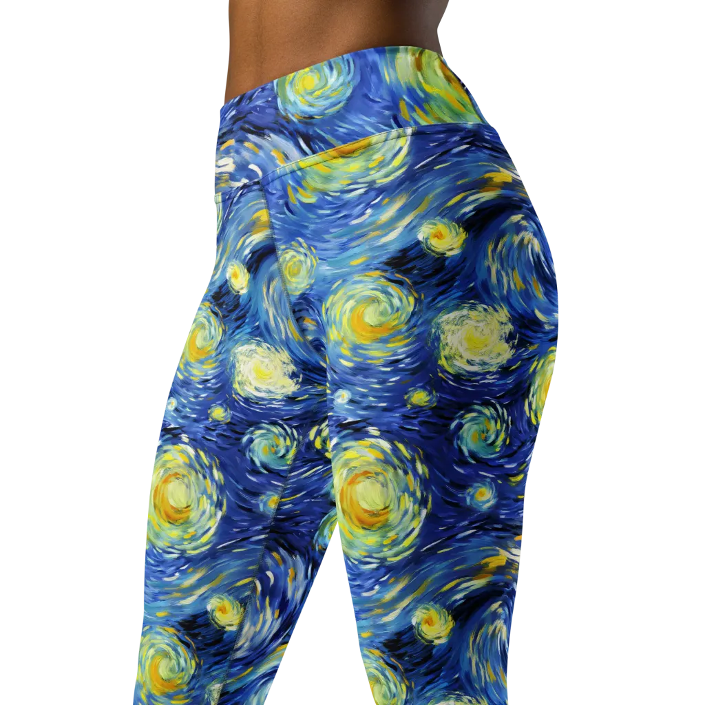 Cobalt Orbit on Yoga Leggings — Left Front