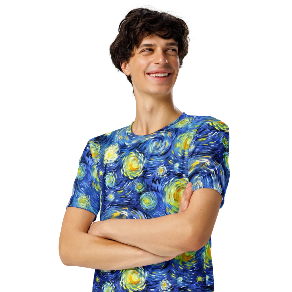 Cobalt Orbit on Men's Crew Neck T-Shirt — Left Front