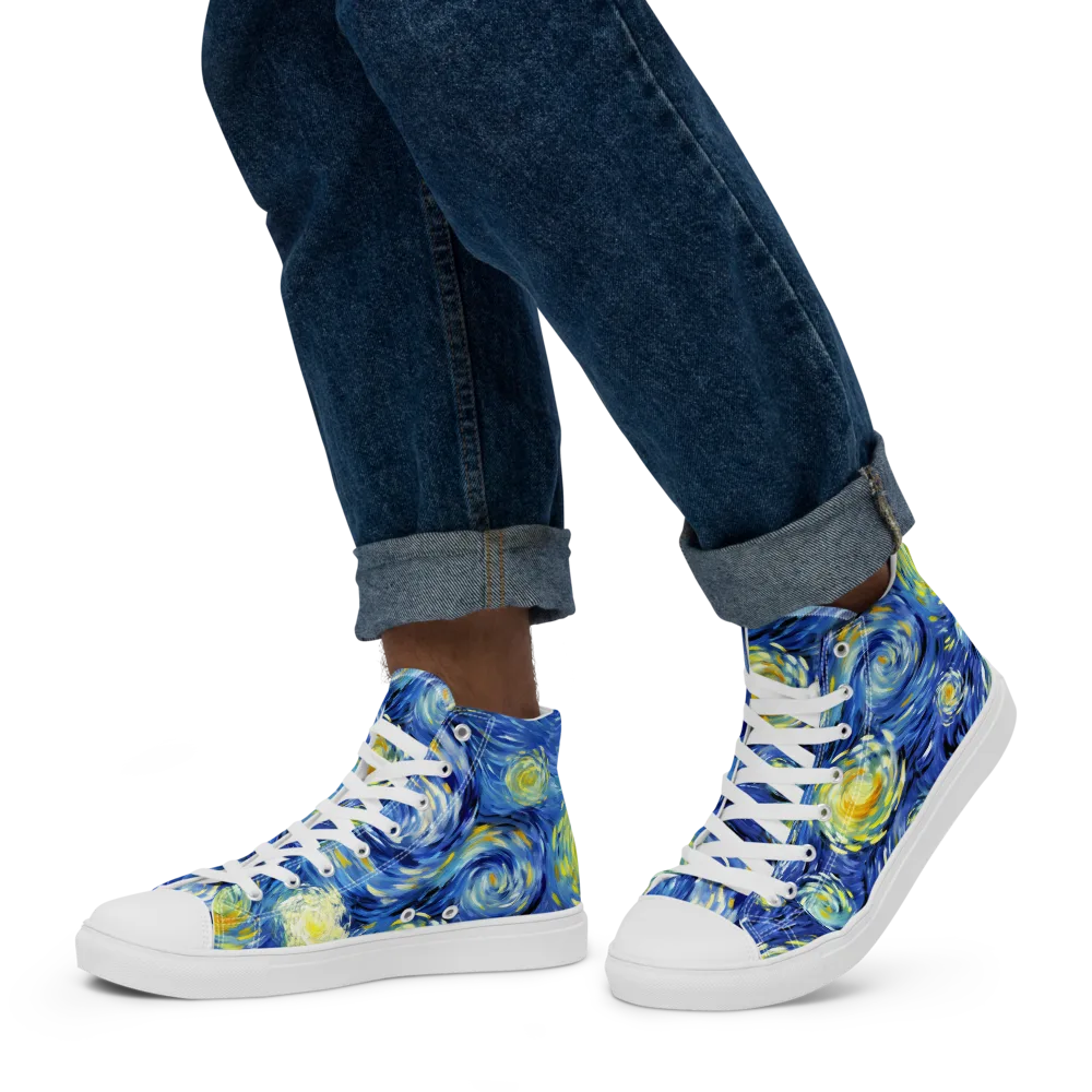 Cobalt Orbit on Men's High Top Canvas Shoes — Left