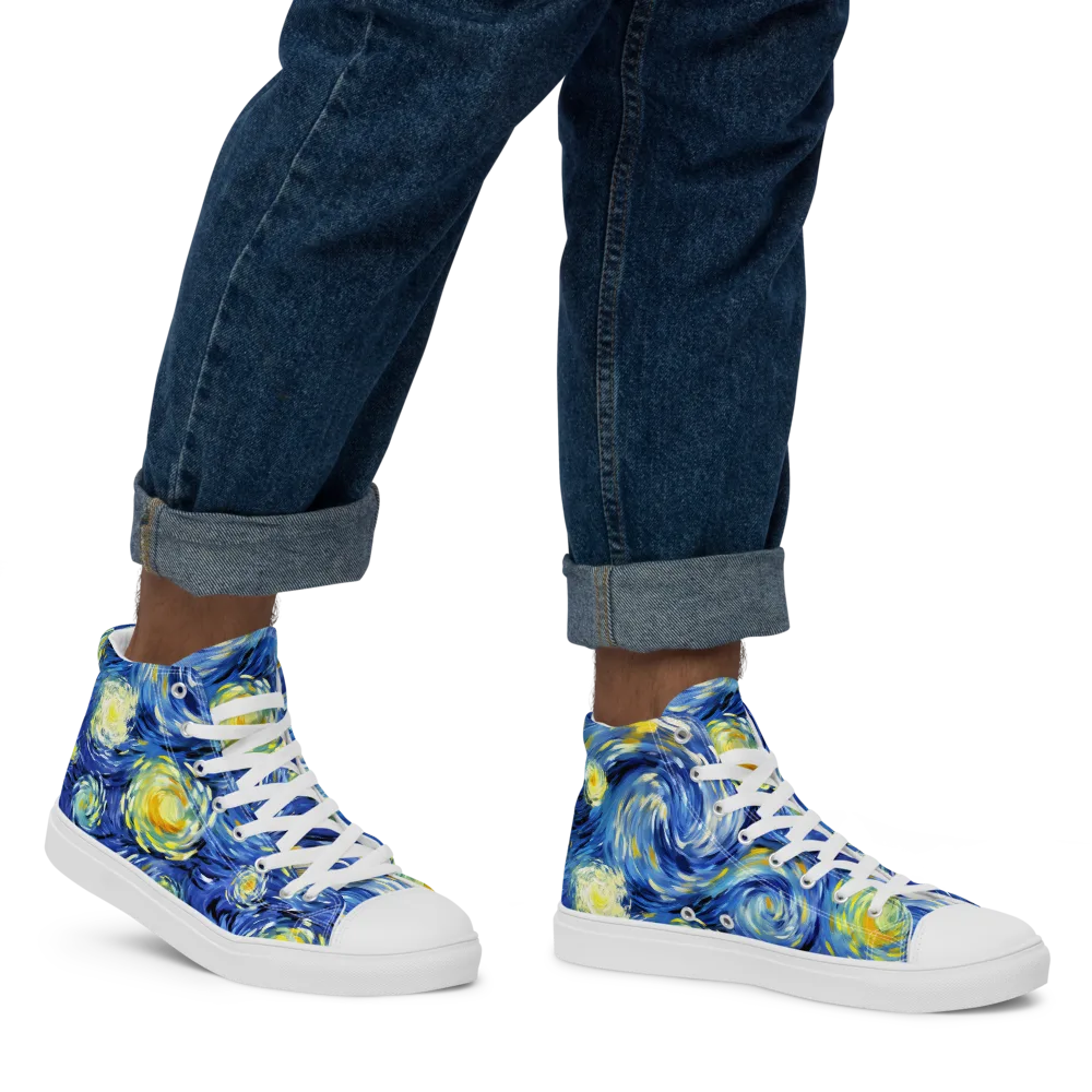 Cobalt Orbit on Men's High Top Canvas Shoes — Right
