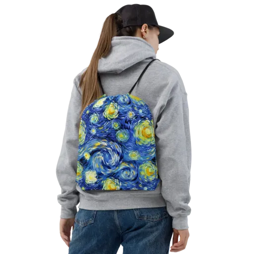 Cobalt Orbit on a Drawstring Bag
