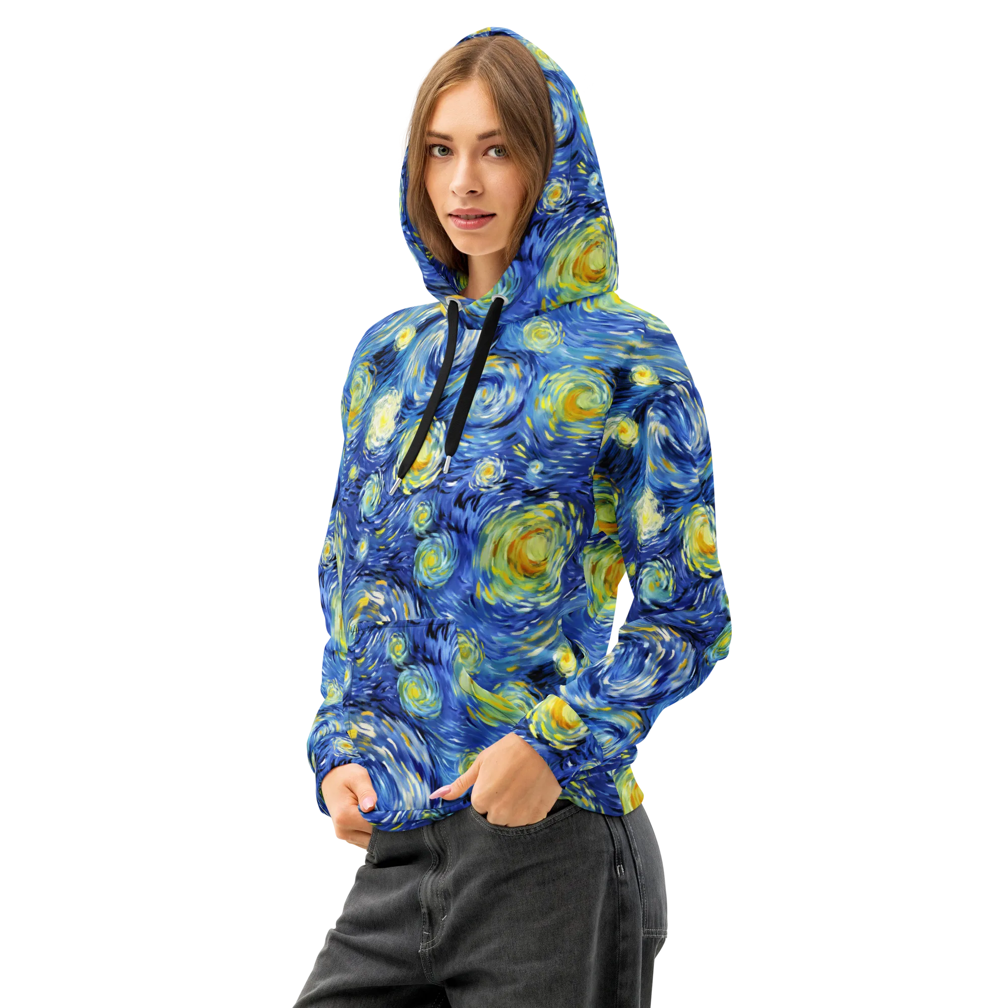 Cobalt Orbit on Cotton Hoodie — Left Front