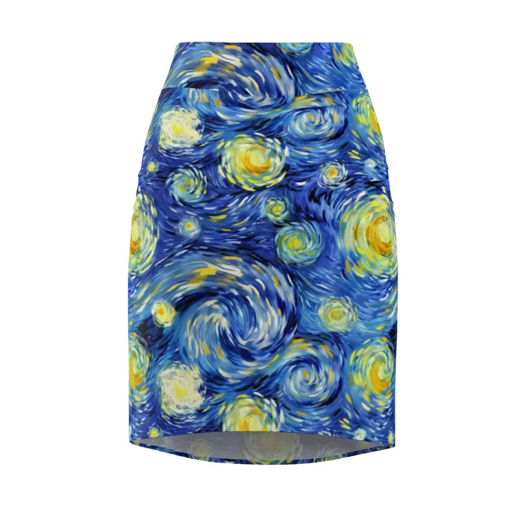 Cobalt Orbit Pencil Skirt on model