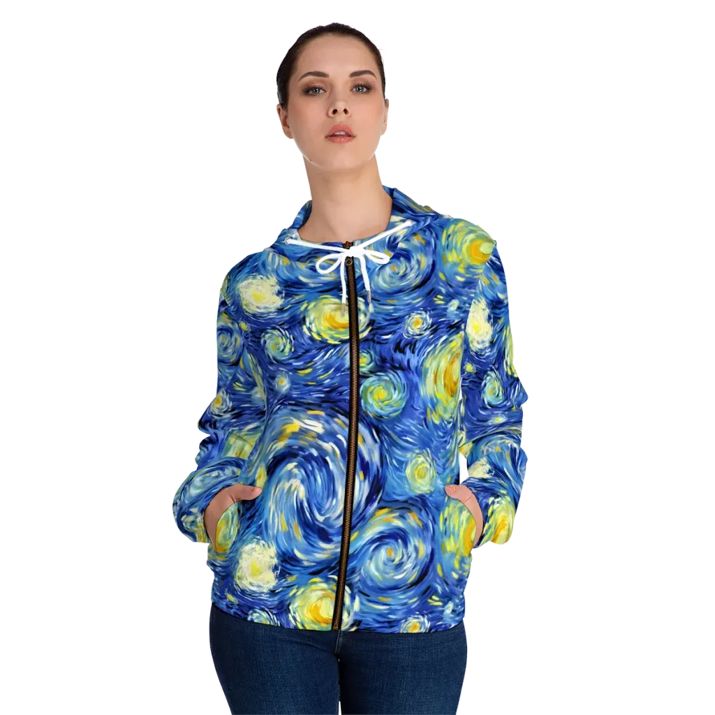 Cobalt Orbit on Women's Full-Zip Hoodie — Front On Person