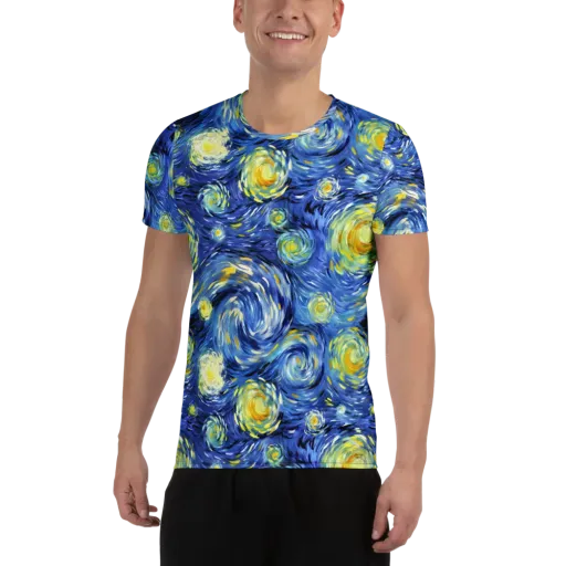 Cobalt Orbit on a Men's Athletic T-Shirt