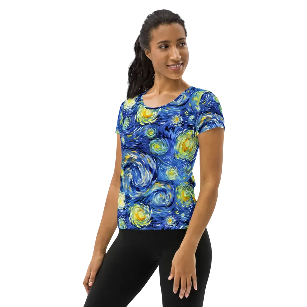 Cobalt Orbit on Women's Athletic T-Shirt — Left