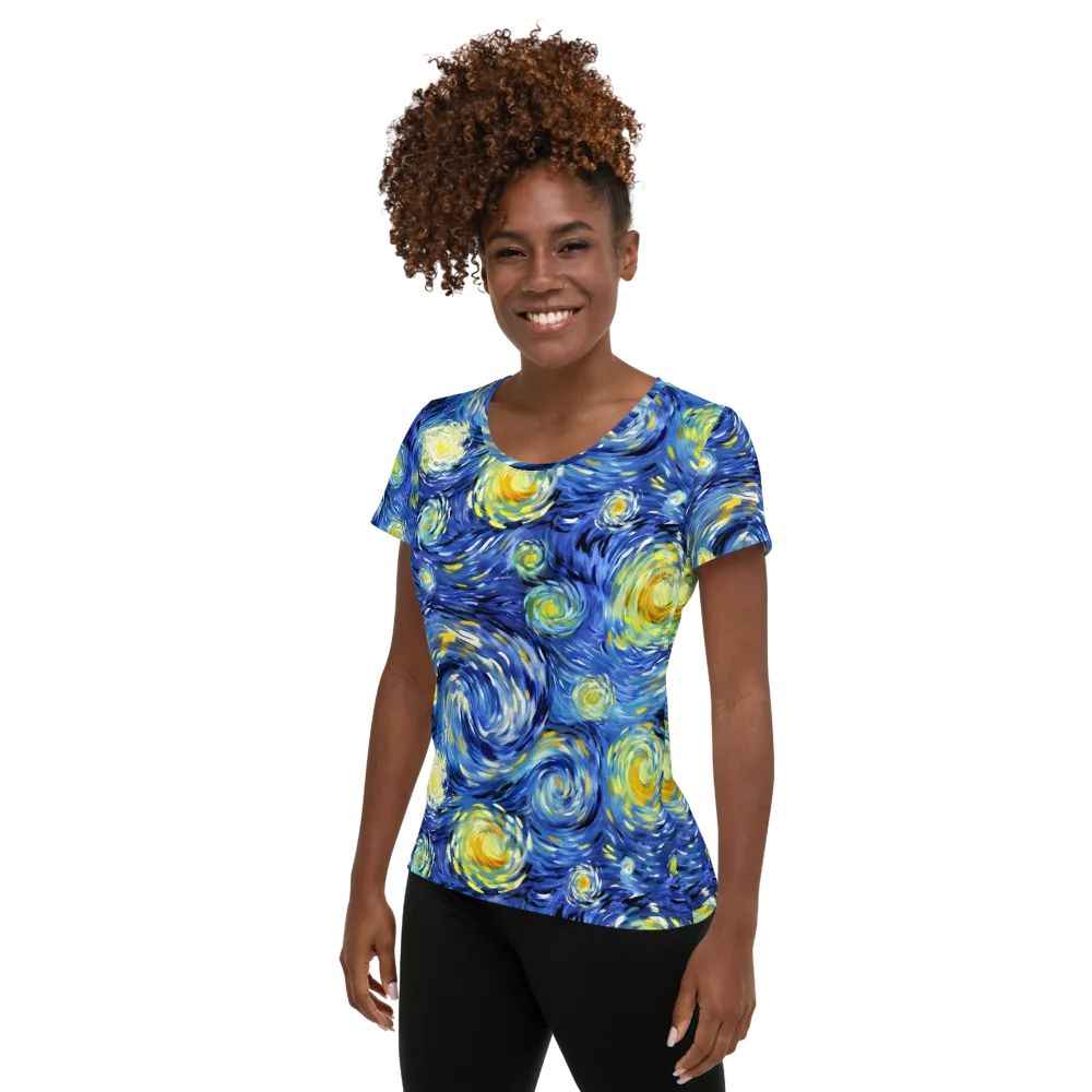 Cobalt Orbit on Women's Athletic T-Shirt — Left