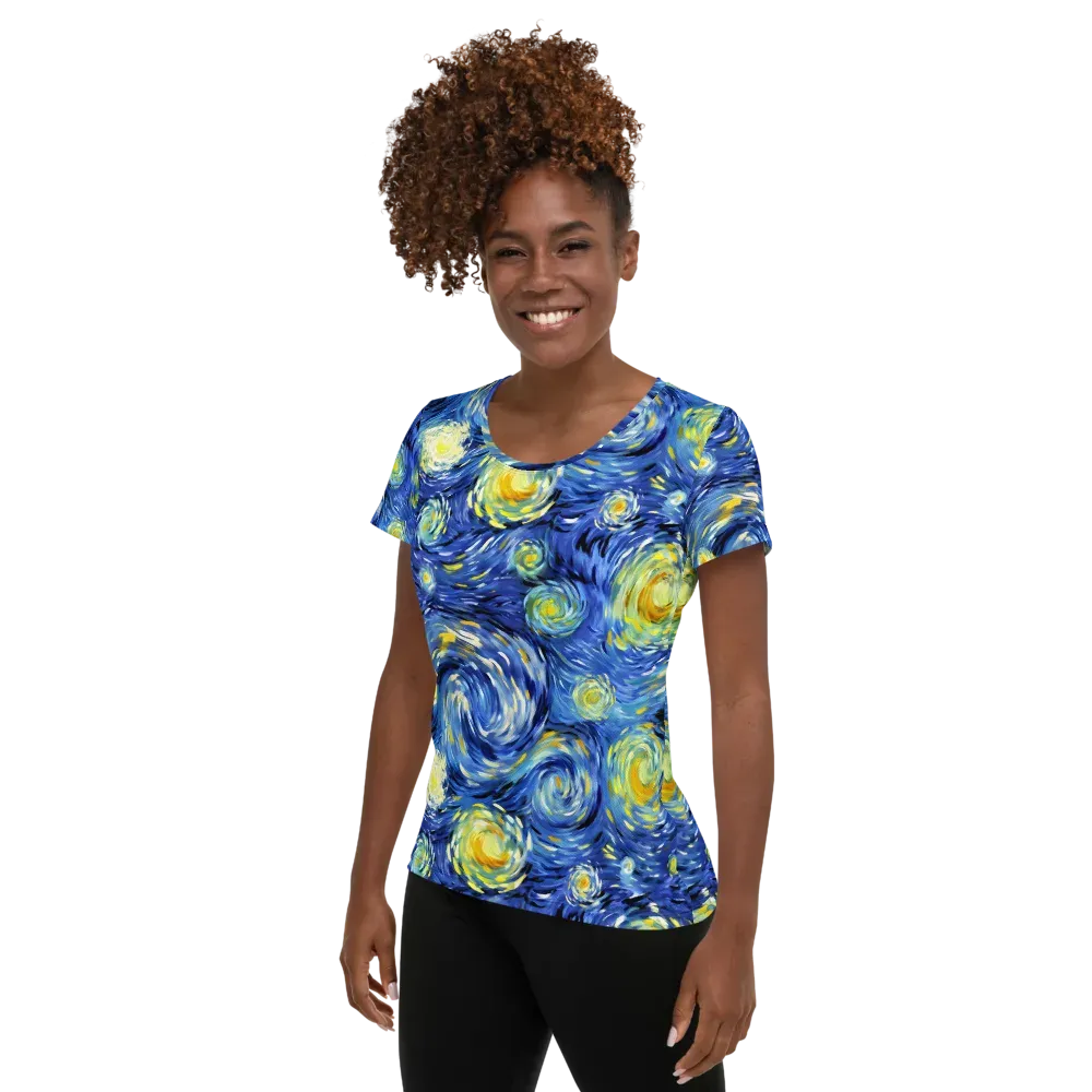 Cobalt Orbit on Women's Athletic T-Shirt — Left