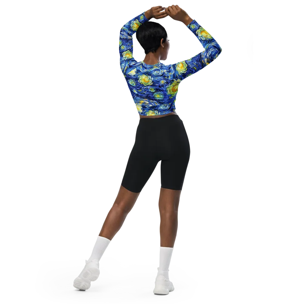 Cobalt Orbit on Long Sleeve Crop Top — Back