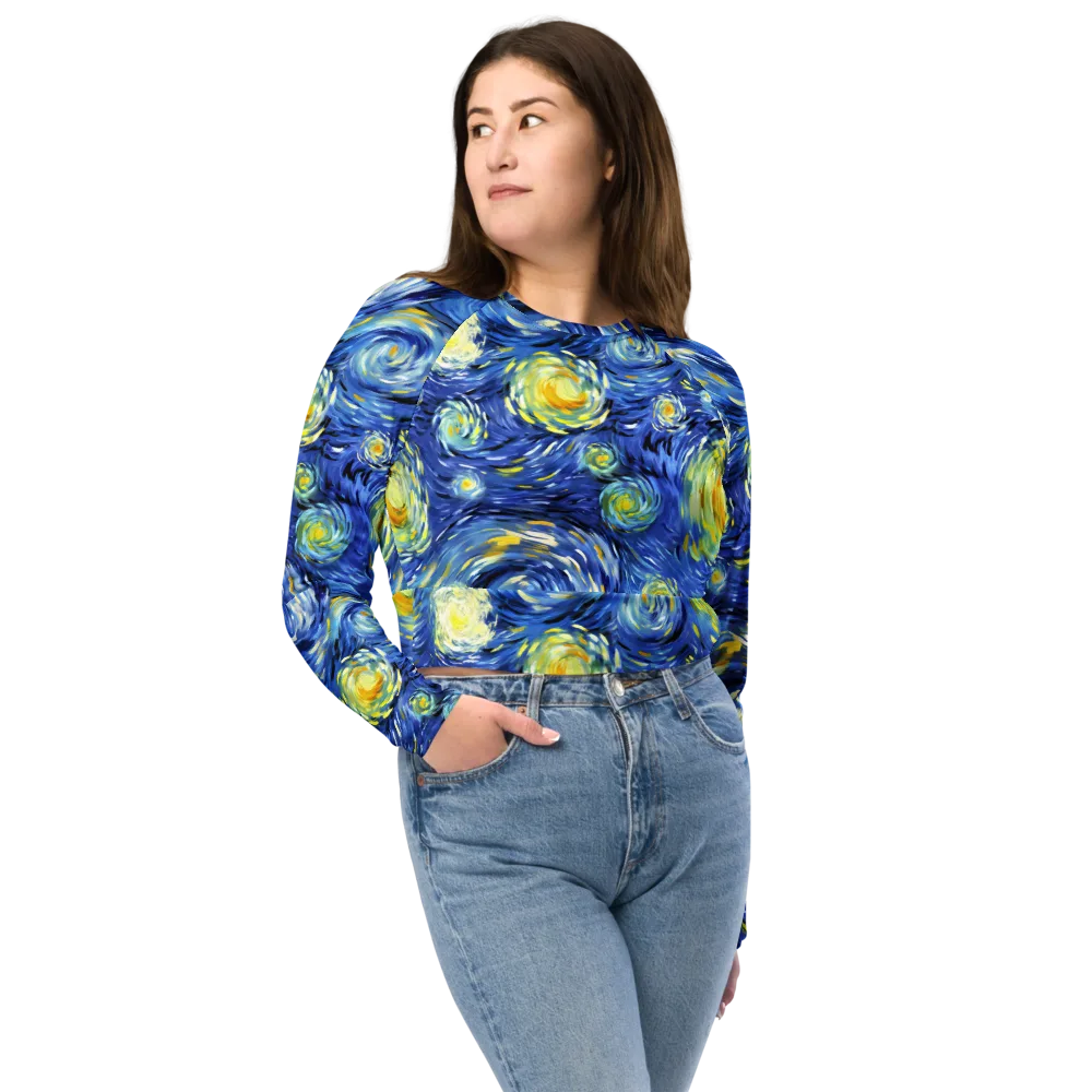 Cobalt Orbit on Long Sleeve Crop Top — Front