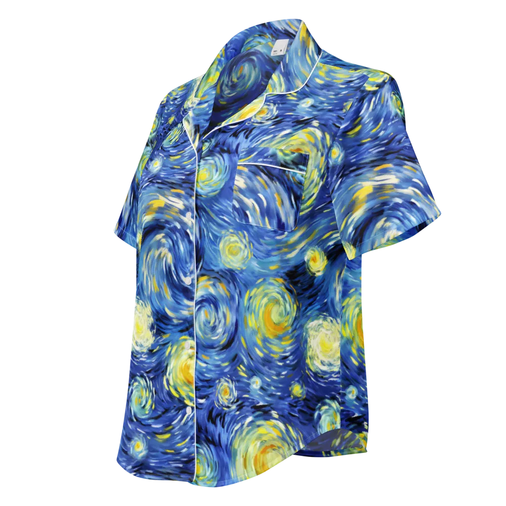 Cobalt Orbit on Women's Short Sleeve Pajama Top — Left Front