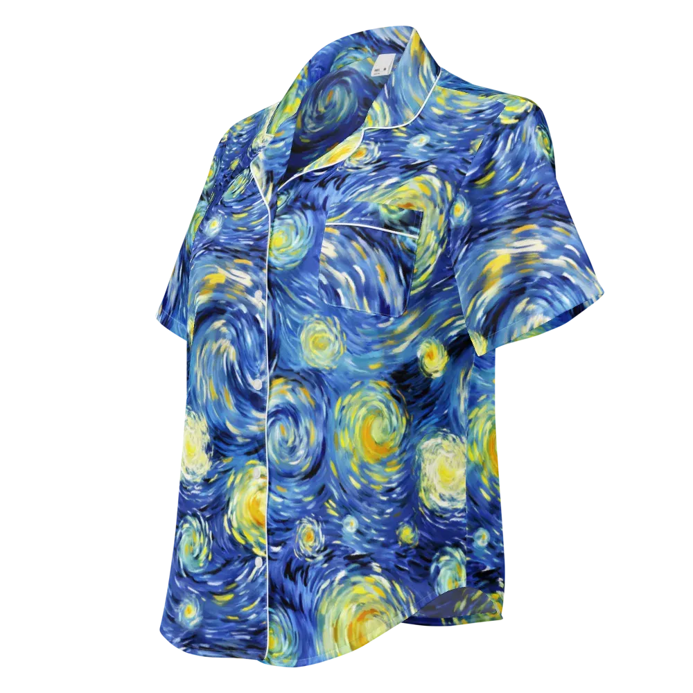 Cobalt Orbit on Women's Short Sleeve Pajama Top — Left Front