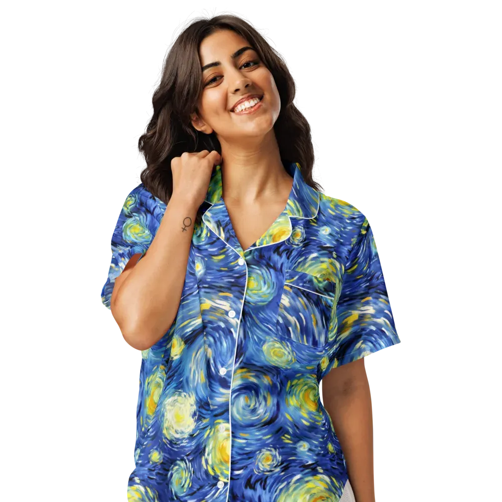 Cobalt Orbit on Women's Short Sleeve Pajama Top — Front