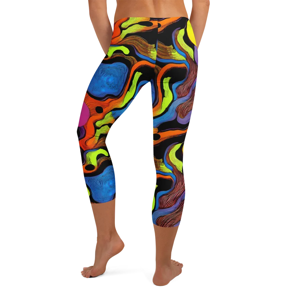 Blacklight Tangle on Capri Leggings — Back
