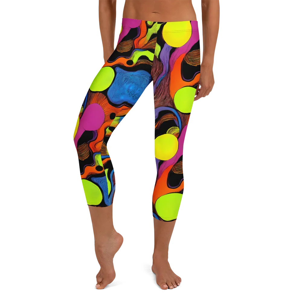Blacklight Tangle on Capri Leggings — Front