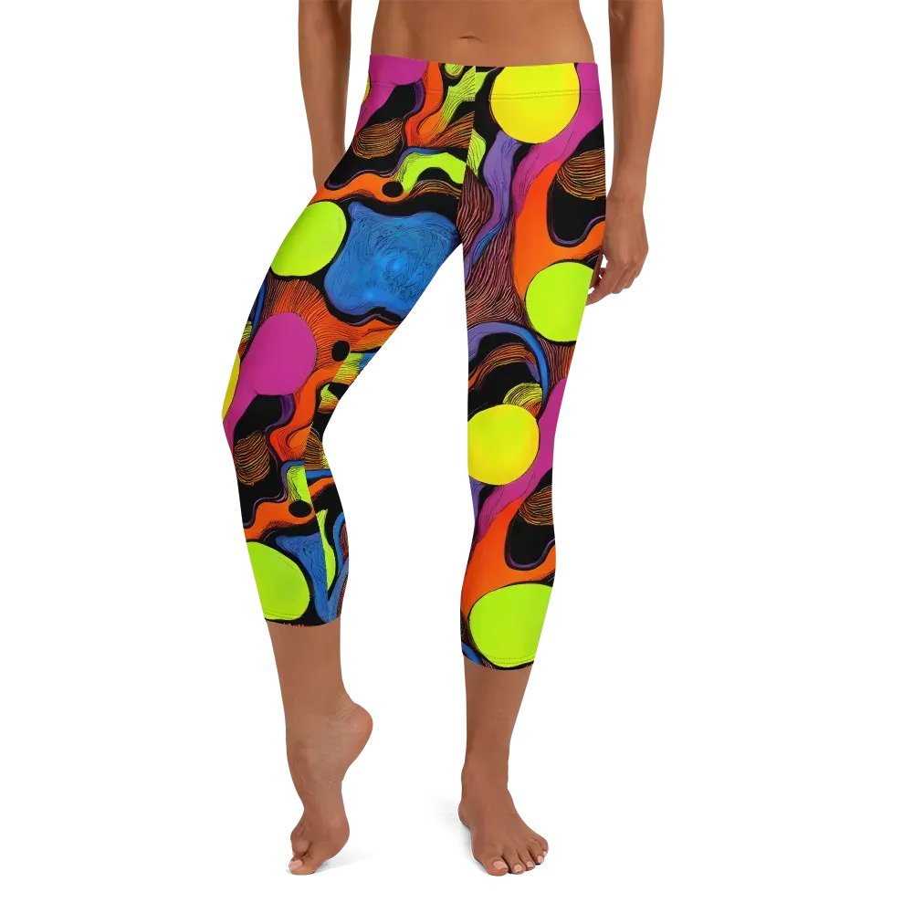 Blacklight Tangle on Capri Leggings — Front